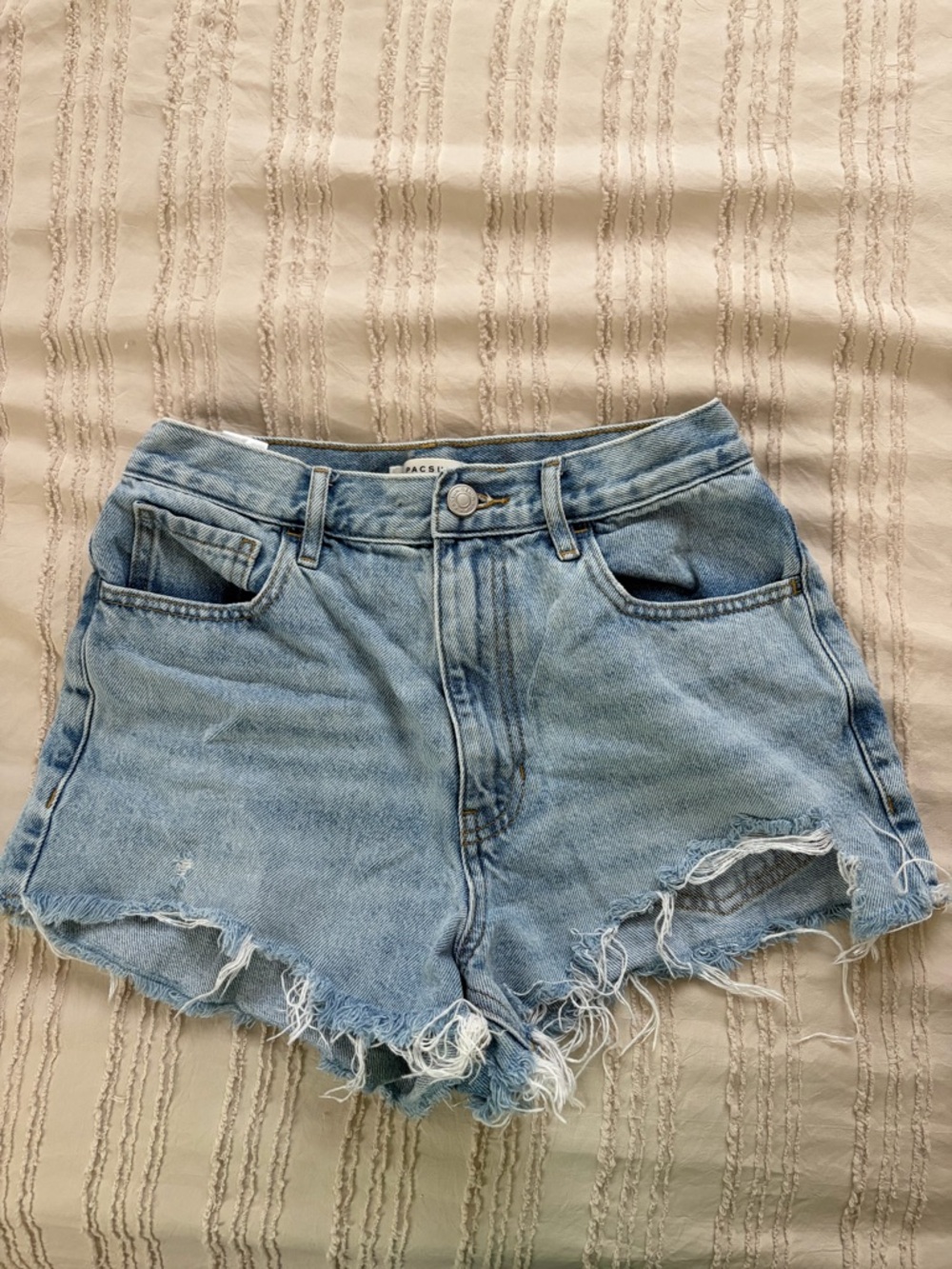 PacSun Light Blue High-Rise Frayed Denim Shorts